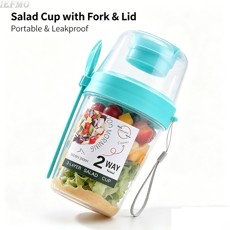 Meal Prep Yogurt Bowl - 持ち運び可能なサラダボウルセット、フォークと蓋付き、野菜/フルーツスナック、ヨーグルト、ダイエット食事の準備に最適なポータブルサラダカップ