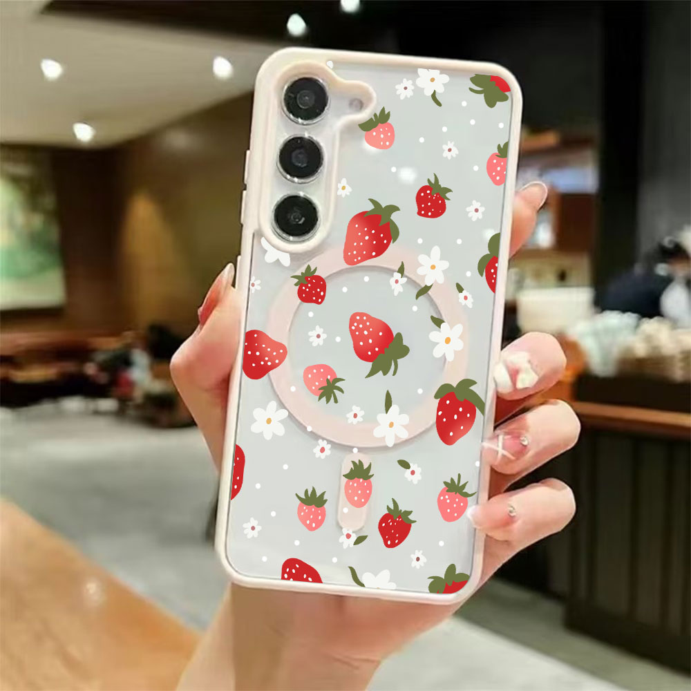 Strawberry Huller - 甘いイチゴ柄のマグネット式スマホケース Samsung Galaxy S26 S25 S24