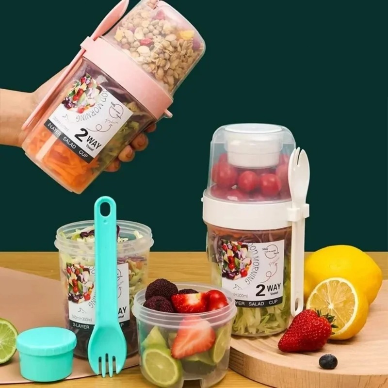 Meal Prep Oatmeal Jars - オートミールヨーグルトサラダカップ ポータブル朝食カップ レイヤードヨーグルトオートミールスナックパフェ容器 蓋付きフォーク付きフルーツカップ