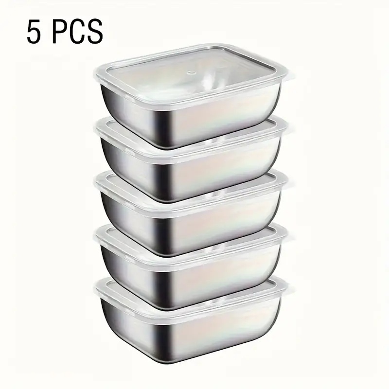 Meal Prep Recipes - 5個セット ステンレス製食品保存容器、積み重ね可能な食事準備ボックス、冷蔵庫、ランチ、旅行、キッチン用
