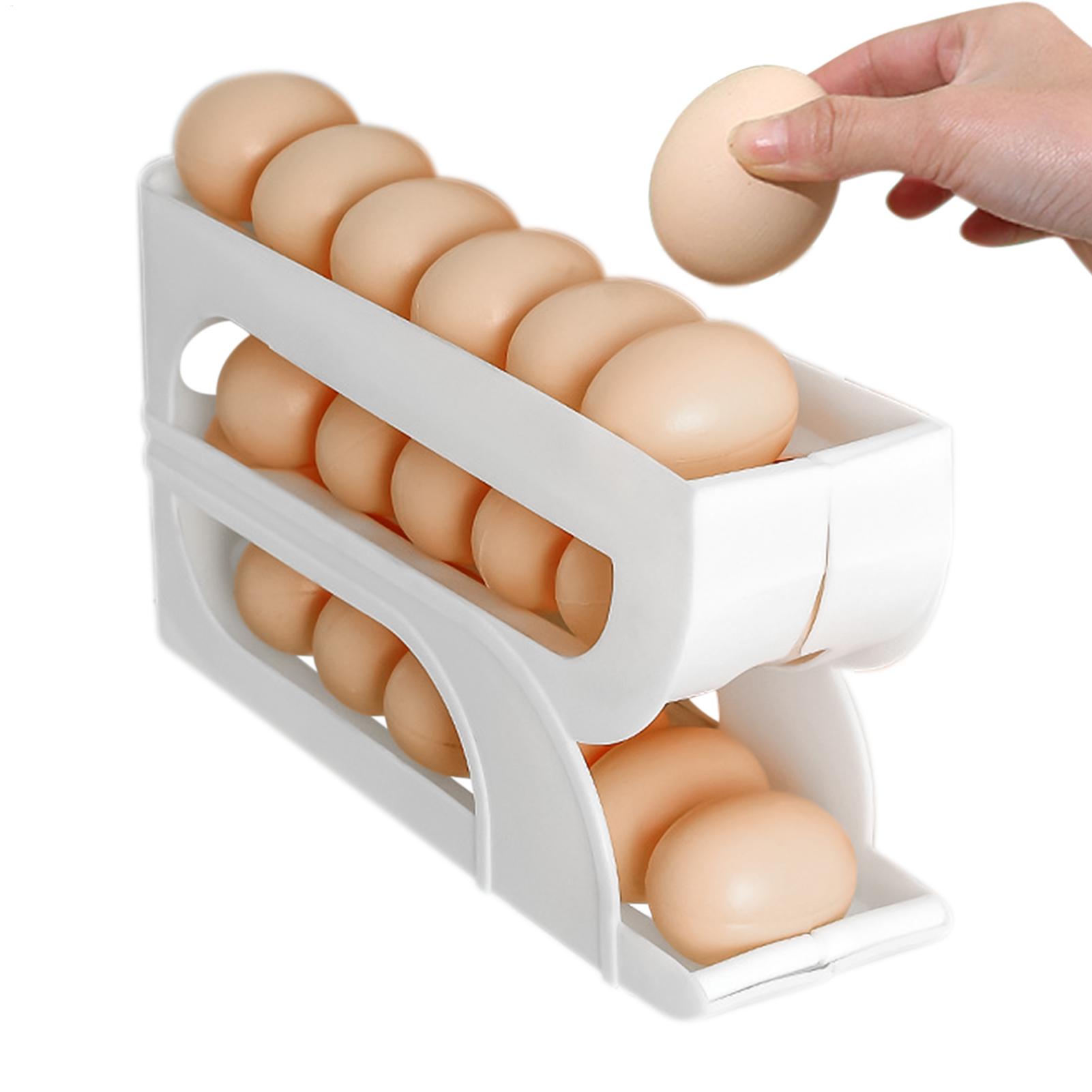 Meal Prep Eggs - 冷蔵庫用卵容器 3段式 自動回転卵容器ラック 食品ホルダー 食事の準備、パントリー、料理用