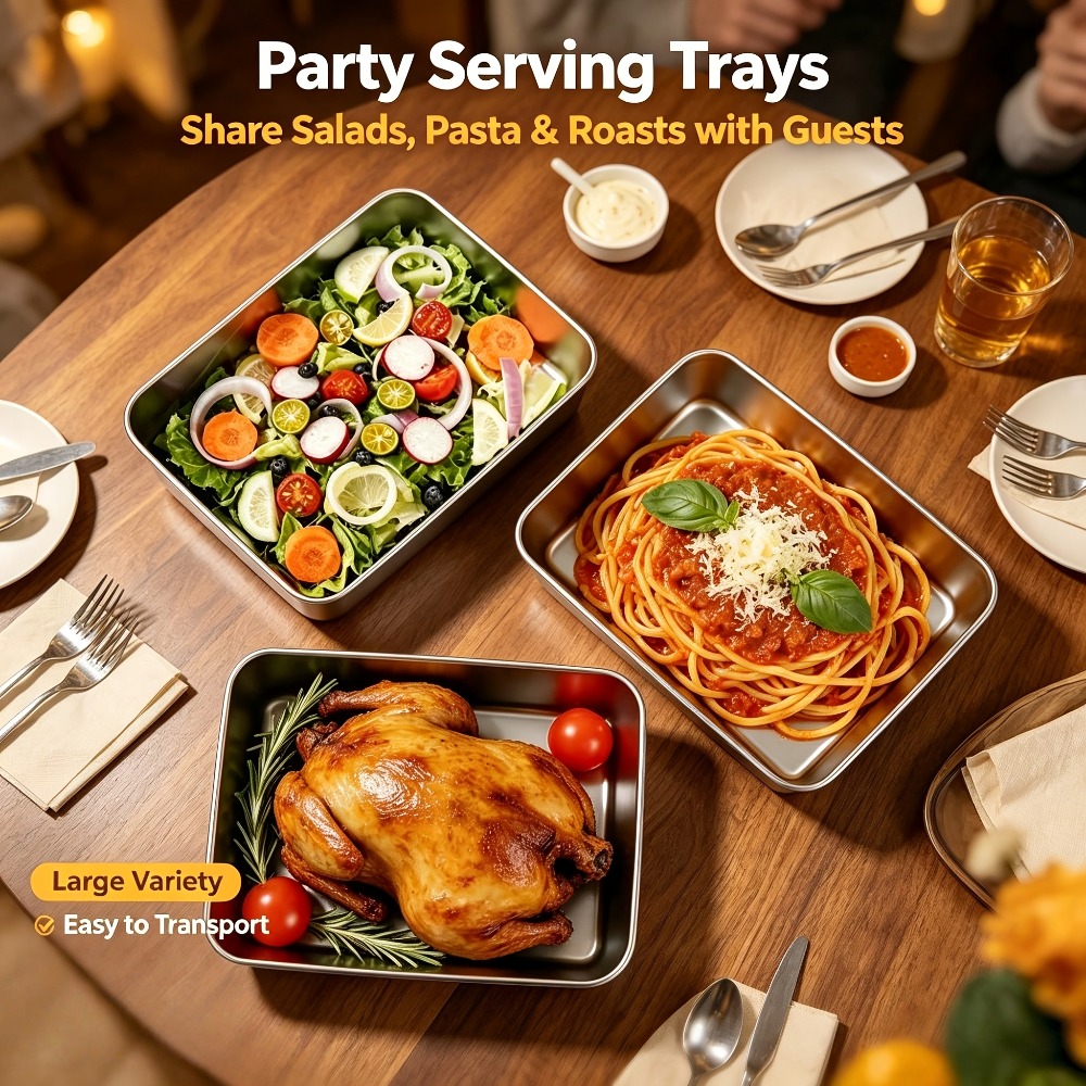Meal Prep Recipes - 6個入りステンレス製食品保存トレイ 蓋付き オーブン対応 スタッキング可能パン 製パン、食事の準備、肉のマリネ、バーベキュー用