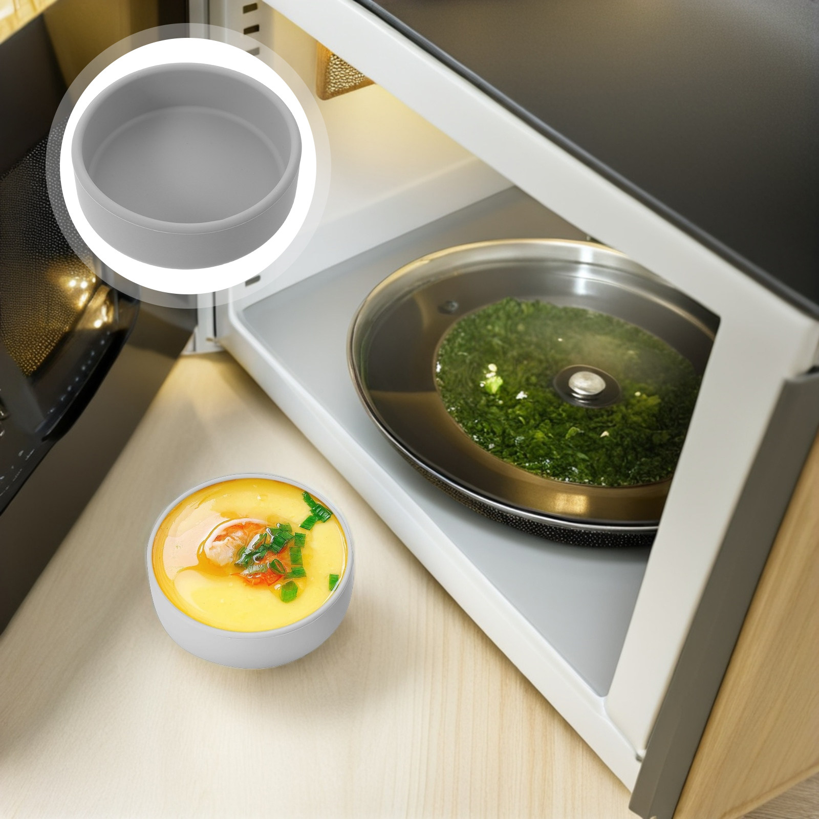 Meal Prep Eggs - 3個入りシリコンエアフライヤー用エッグモールド、ノンスティック個別エッグバイトメーカー、朝食の準備、健康的な調理、電子レンジ用