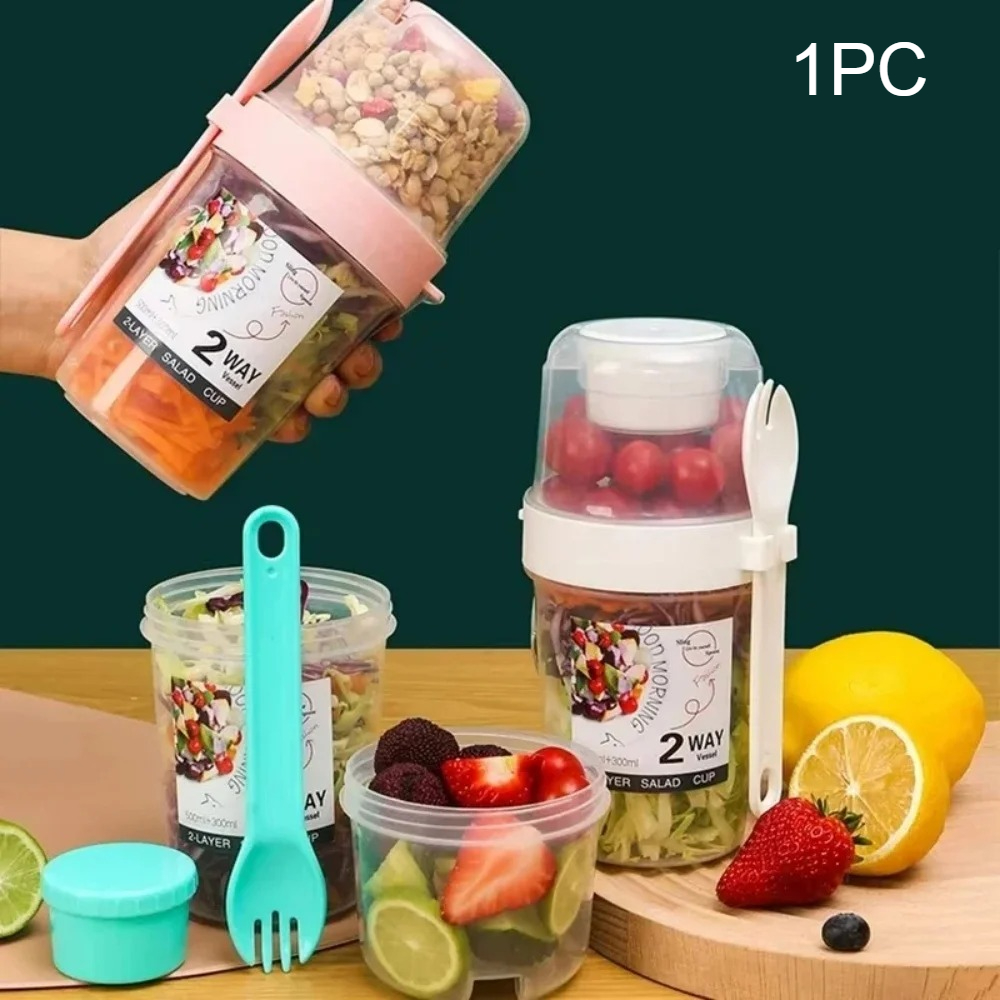 Meal Prep Oatmeal Jars - ポータブルサラダカップ朝食カップ食品分層ヨーグルトシリアルオートミールスナックパフェ容器フルーツボックスカップ蓋付きフォーク