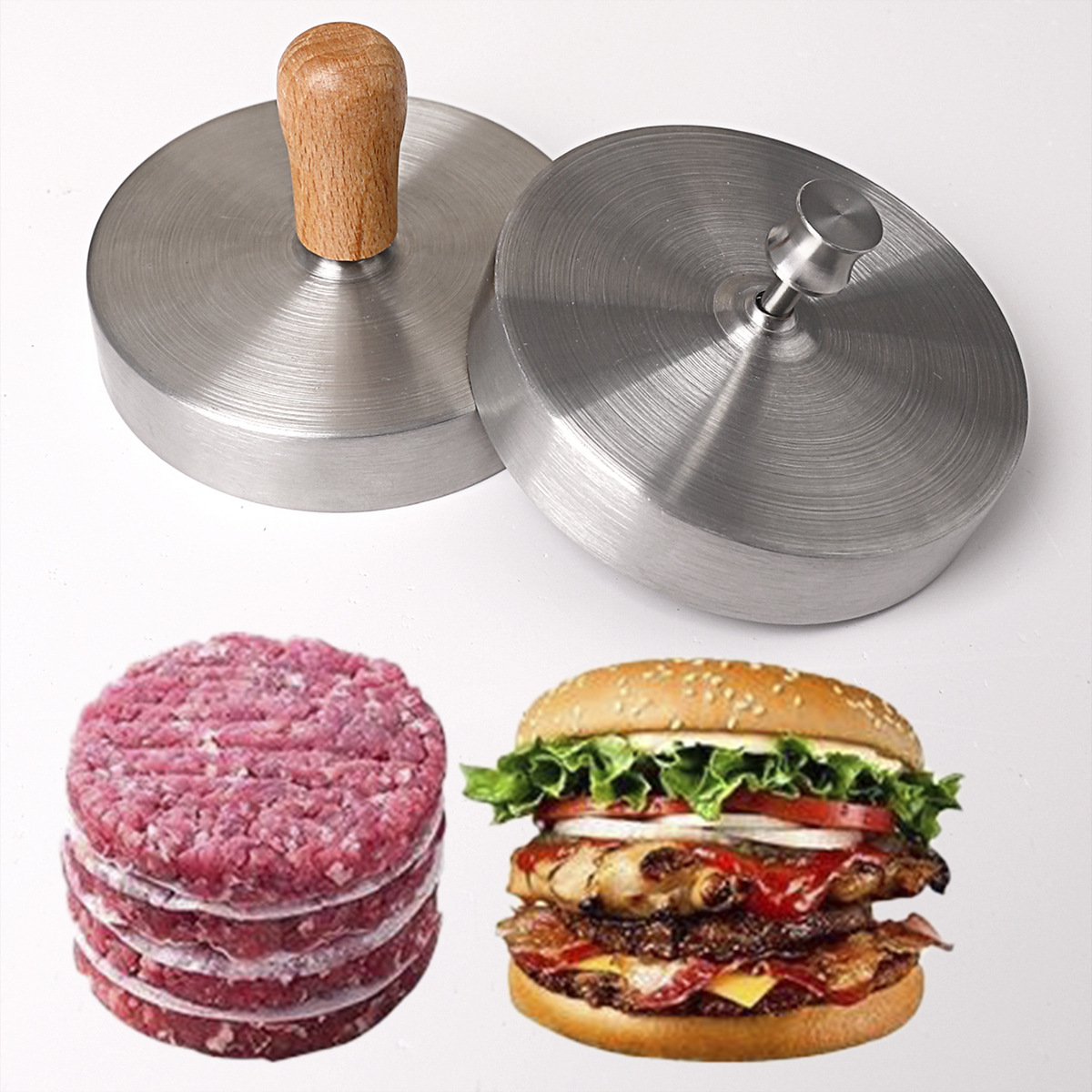 Rice Ball Mold - ステンレス製のバーガービーフパティ型、プレスパンケーキ、キッチン用おにぎり、バーガー用