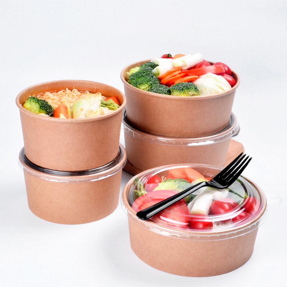 Meal Prep Food - 20個入りクラフト紙ボウル、漏れ防止使い捨てサラダボウル、食品容器、食事準備用丸型持ち帰りボックス、パーティー用ギフト、16オンス