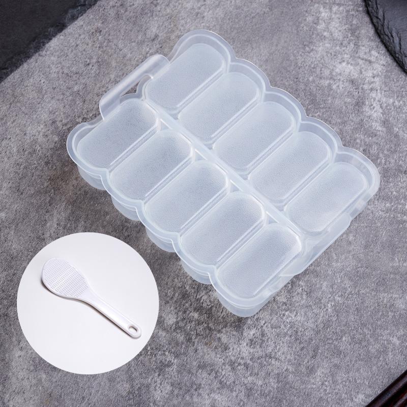 Rice Ball Mold - グリッド型おにぎり型としゃもじセット、寿司用ノンスティック圧力保存ボックス、ランチツール、DIY家庭用キッチン、透明なおにぎり型10個