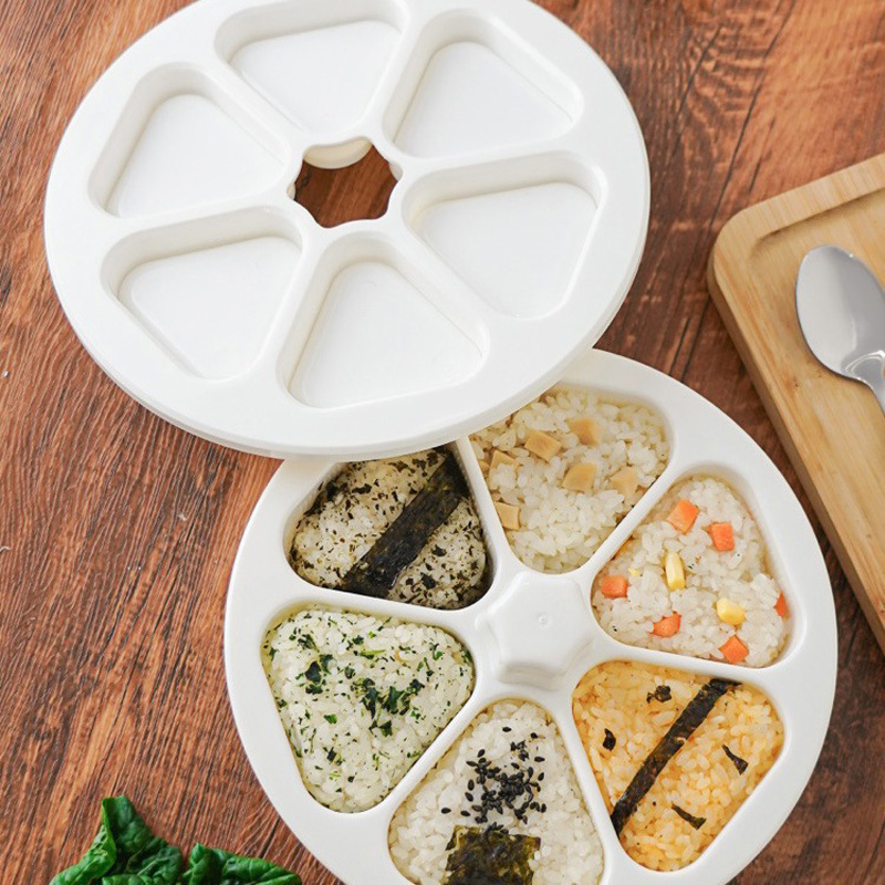 Rice Ball Mold - 6 in 1寿司メーカーボックスおにぎり型三角寿司型ご飯ボール型プレス製造保存寿司ランチ弁当