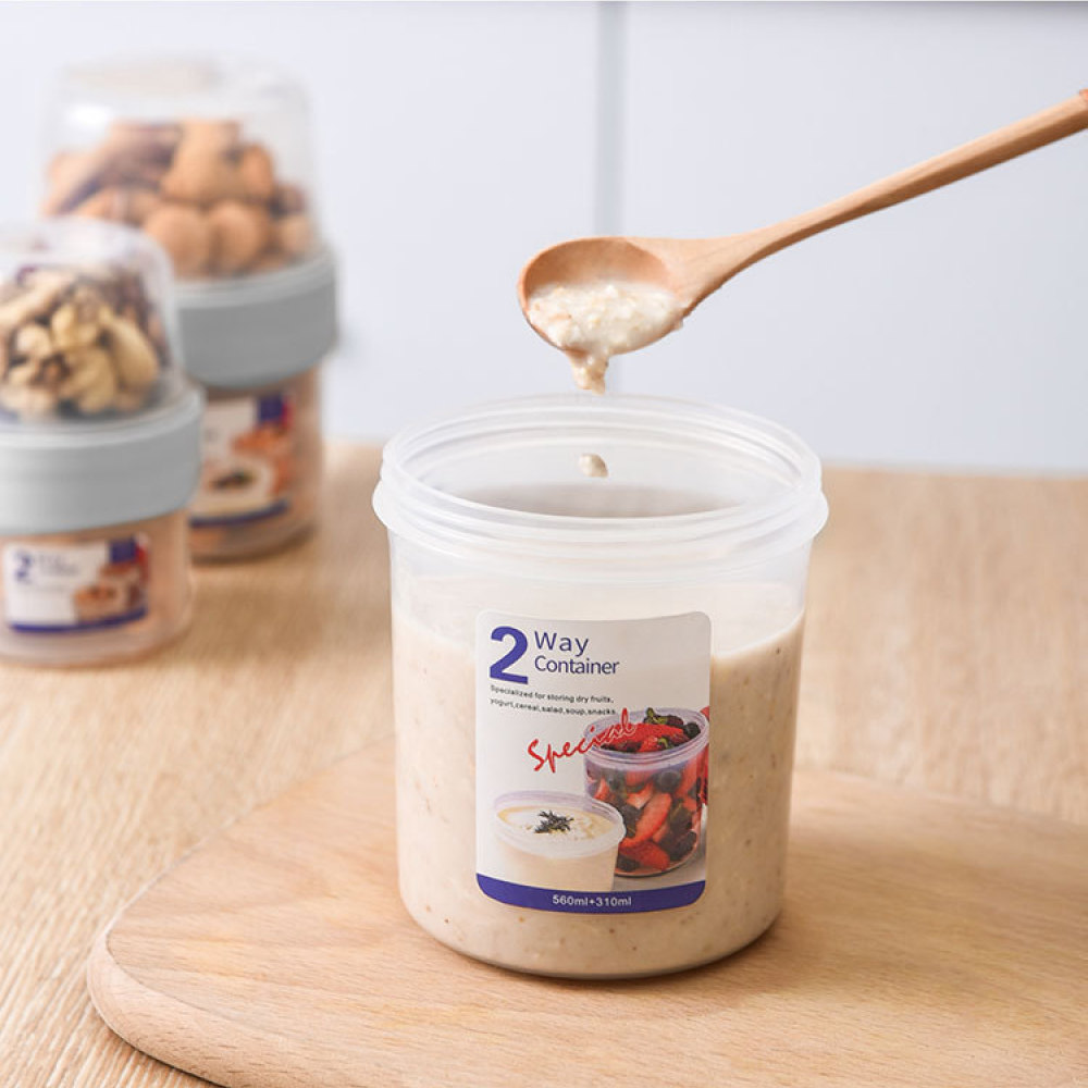 Meal Prep Yogurt Bowl - 携帯用二層式食品保存容器、ベビーフード、フルーツ、ヨーグルト、サラダ、アウトドアピクニック、オフィスでの食事準備に最適な密閉容器