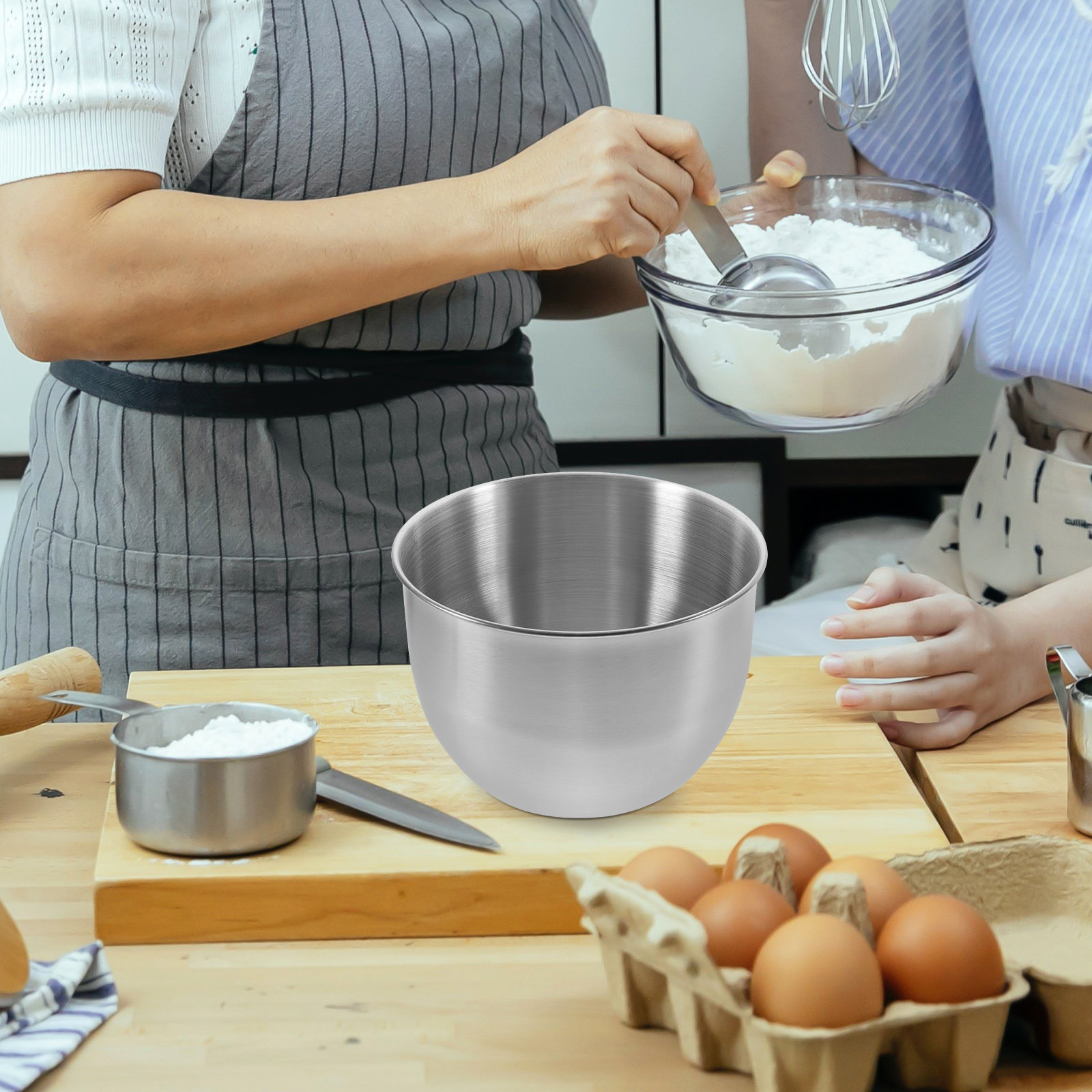 Meal Prep Food - 深型ステンレス製ミキシングボウル、厚い金属製キッチンボウル、ベーキング、調理、生地、サラダ、食事の準備、食品保存、マリネ用