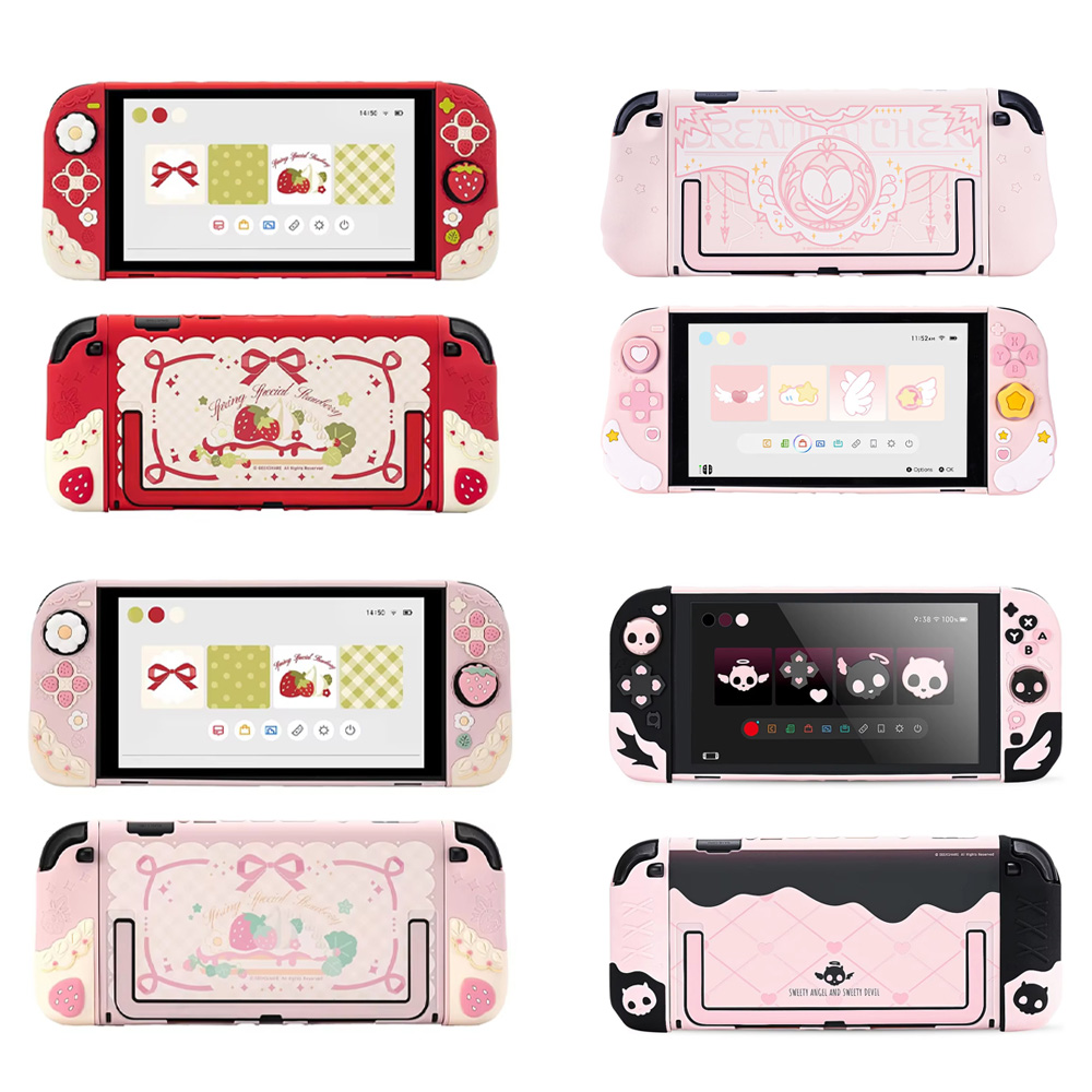 Strawberry Huller - GeekShare 保護ケース Switch 2 (2025) 対応、キュートなハードシェル＆シリコングリップカバー（サムグリップ付き）、フルセット