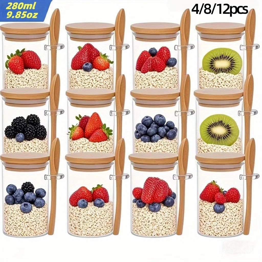 4/8/12個入り、蓋付きオートミール朝食カップ（9.85オ - Meal Prep Oatmeal Jars のレビューと価格