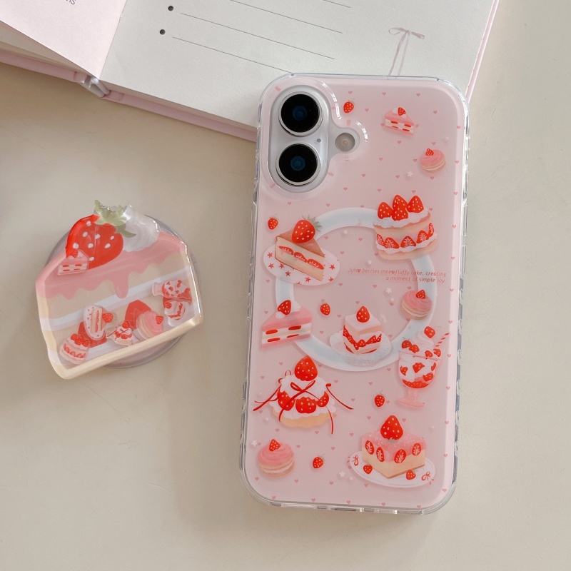 キュートなイチゴケーキ型シェイキングブラケット付きマグネット - Strawberry Huller のレビューと価格