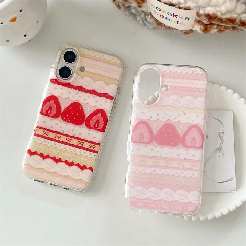 クリームストロベリーケーキレースリボン付きスマホケース iP - Strawberry Huller のレビューと価格
