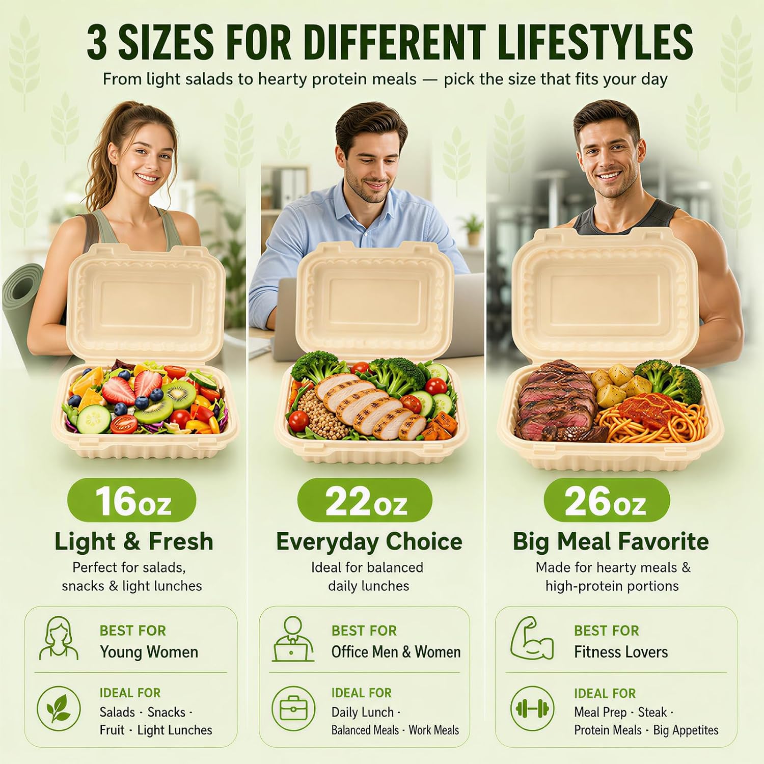 50個入り 16オンス クラムシェル型テイクアウト容器、天然 - Meal Prep Recipes のレビューと価格