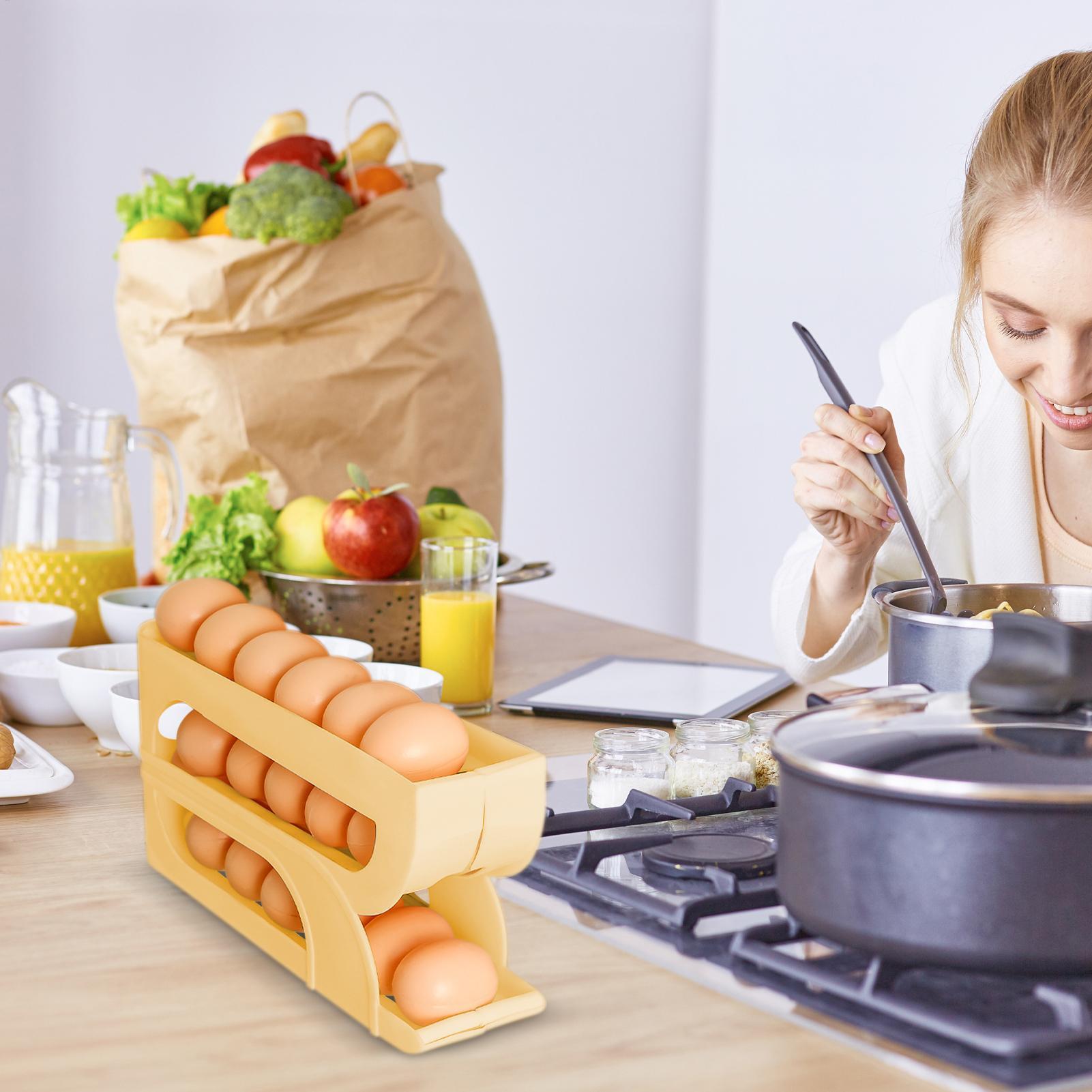 冷蔵庫用卵ディスペンサー 3段式自動回転卵ディスペンサーラッ - Meal Prep Eggs のレビューと価格