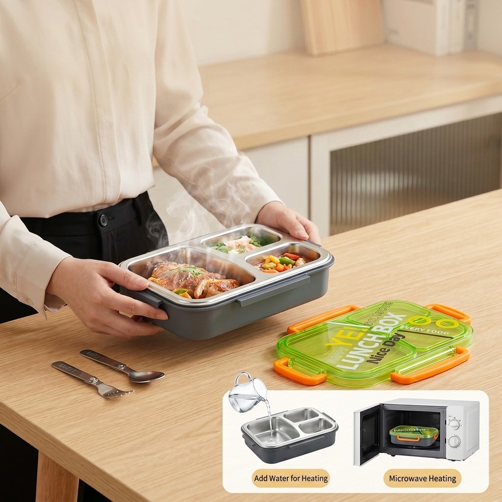 電子レンジ対応304ステンレス製弁当箱、仕切り付き食品保存容 - Meal Prep Recipes のレビューと価格